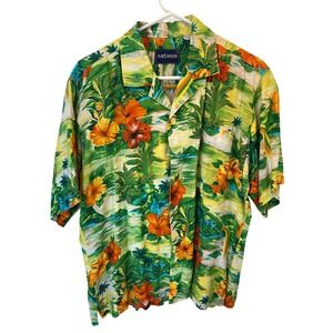 Vintage Network Men's Tropical Hawaiian Button Up Shirt Short Sleeve Size L READ